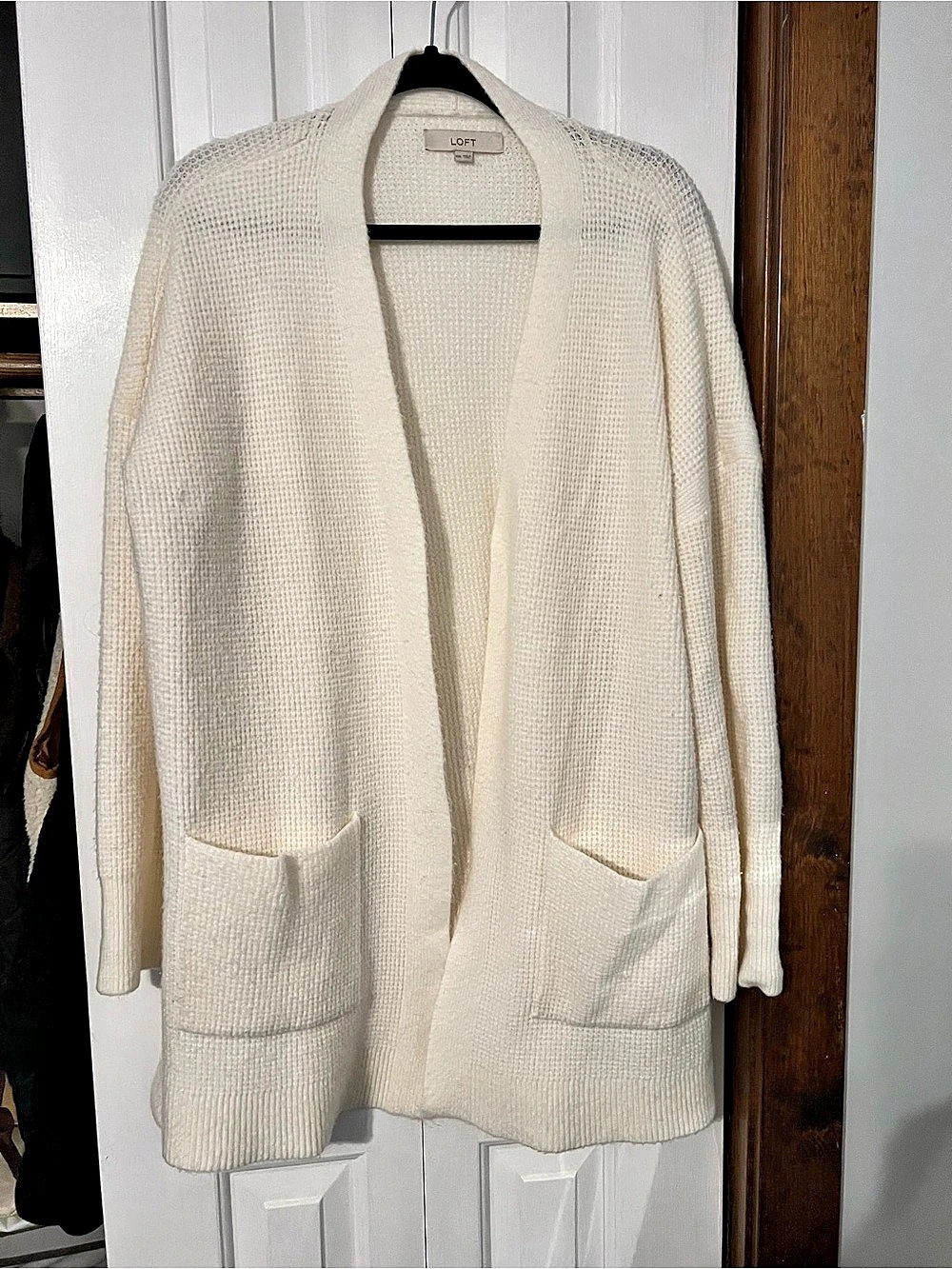 LOFT Open Front Pocket Cardigan in White Size XXL Like New